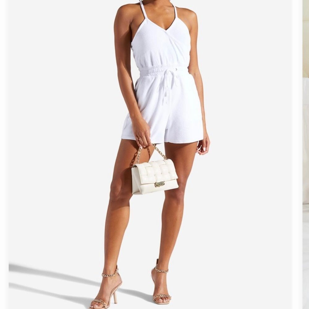 Shoedazzle White Terry Cloth Romper - Medium